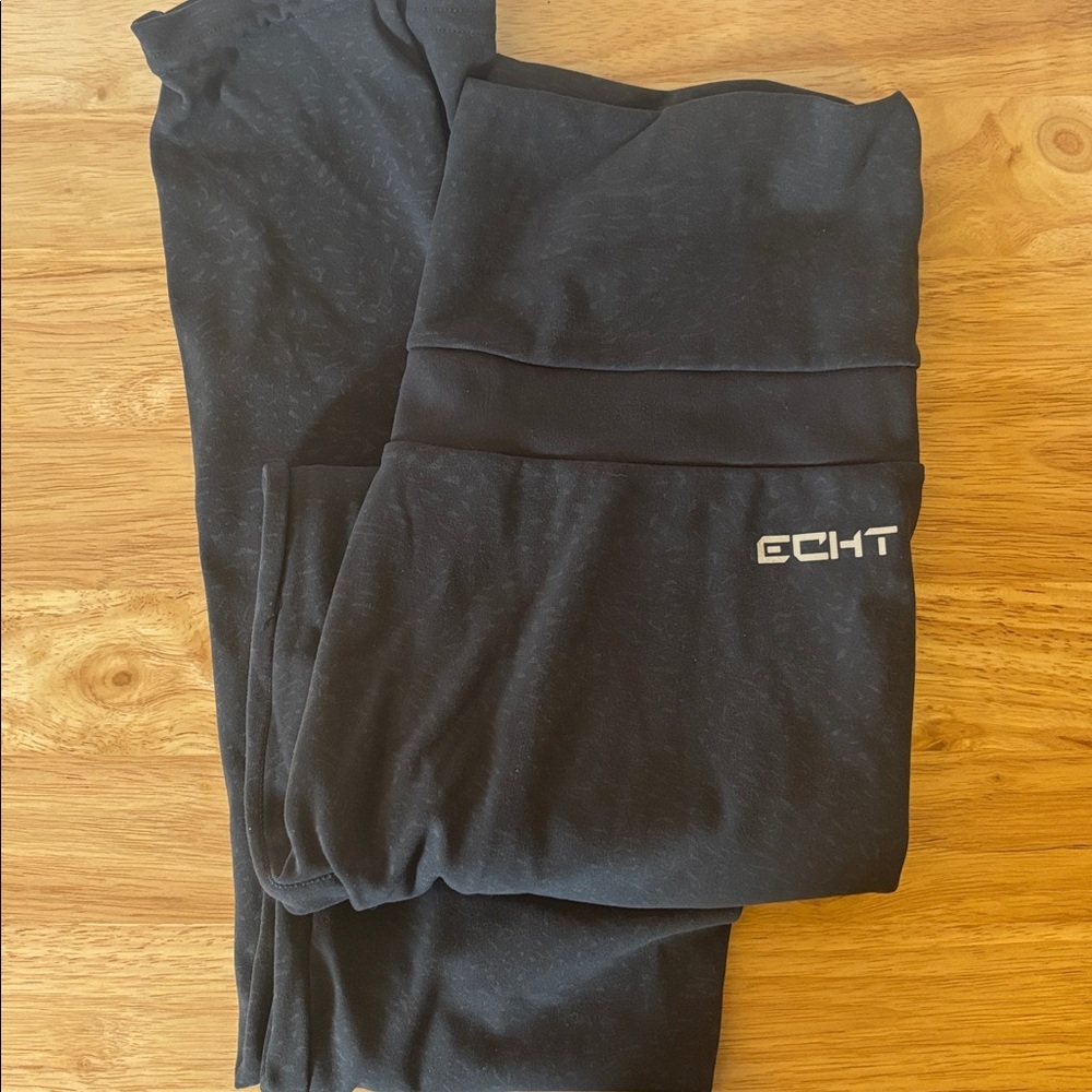 ECHT Womans Dark Blue Grey High-Rise Performance Leggings, Size S